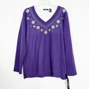 NEW Speculation Fleece Soft Floral Embroidered Top, Size 2X, Purple